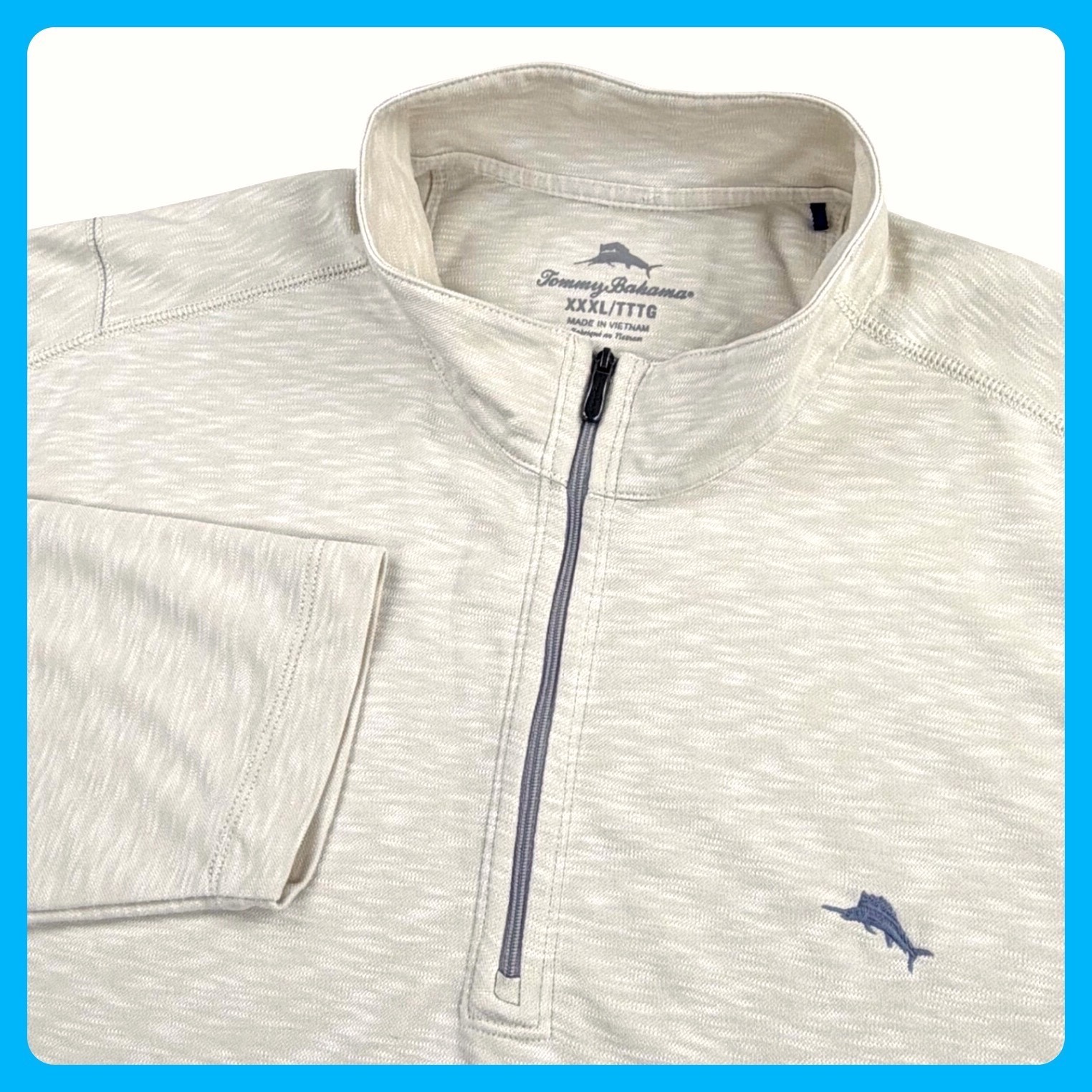 Tommy Bahama 1/4 Zip Pullover Men 3xl Beige Cotton Blend Heathered Marlin